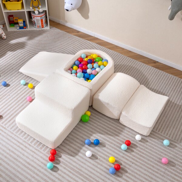 Costway Blocchi schiuma arrampicata bambini set morbido 5 pezzi vasca palline, Blocchi gioco indoor schiuma arrampicata bambini palline non incluse Beige