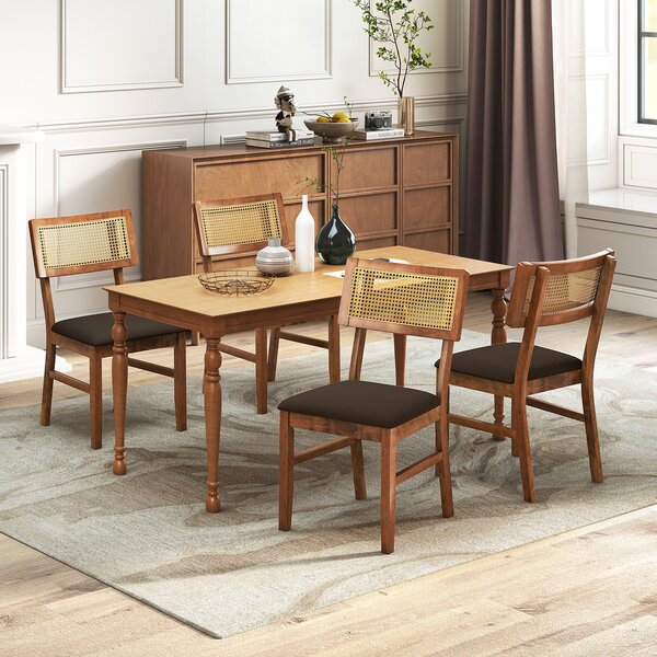 Costway Set sedie pranzo 2 imbottite rattan intrecciato schienale hevea, Set sedie velluto seduta 180kg portata boho soggiorno cucina