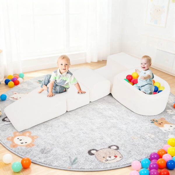 Costway Blocchi schiuma arrampicata bambini set morbido 5 pezzi vasca palline, Blocchi gioco indoor schiuma arrampicata bambini palline non incluse Beige