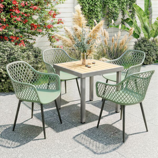 Outsunny Set di 4 Sedie da Giardino, con Schienale Diamantato, Braccioli, Verde | Aosom Italy