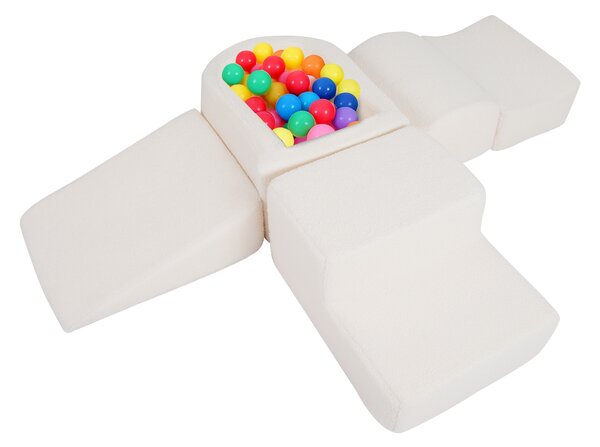 Costway Blocchi schiuma arrampicata bambini set morbido 5 pezzi vasca palline, Blocchi gioco indoor schiuma arrampicata bambini palline non incluse Beige