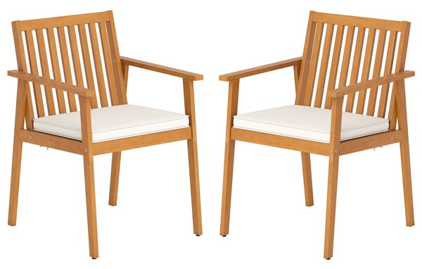 Costway Set sedie pranzo patio 2 acacia legno cuscino imbottito, Set sedie esterne braccioli 180kg portata rimovibile Marrone
