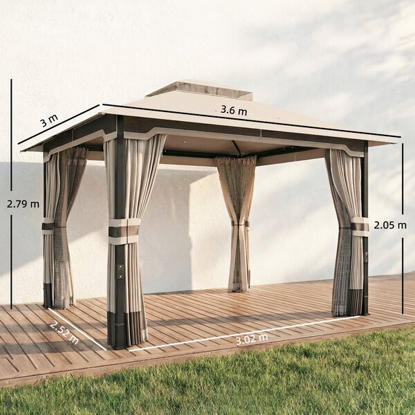Outsunny Gazebo 3x3.6m con Zanzariera, Tende, Tetto Doppio Strato, Cachi | Aosom Italy