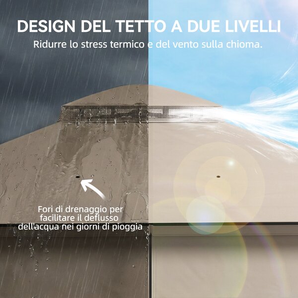 Outsunny Gazebo 3x3.6m con Zanzariera, Tende, Tetto Doppio Strato, Cachi | Aosom Italy