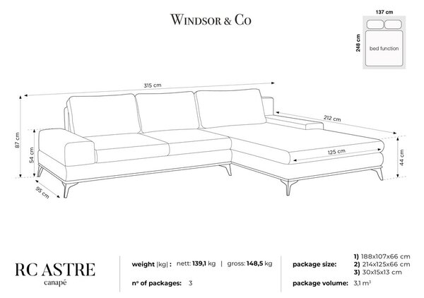 Divano letto angolare beige, angolo sinistro Planet - Windsor & Co Sofas