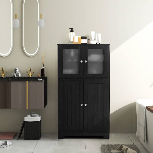 Costway Armadietto del bagno con ante di vetro e mensole regolabili, Organizer multiuso per corridoio salone bagno Nero
