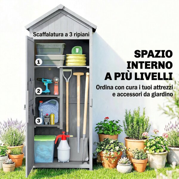 Outsunny Casetta In Legno, 77x52.5x178cm, Armadio con Banco Lavoro Ribaltabile | Aosom Italy