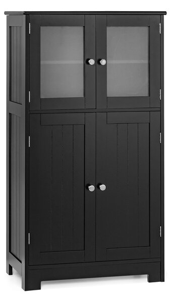 Costway Armadietto del bagno con ante di vetro e mensole regolabili, Organizer multiuso per corridoio salone bagno Nero