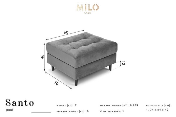 Pouf in velluto grigio scuro Santo - Milo Casa