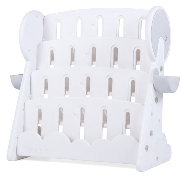 Costway Libreria bambini 4 ripiani scaffale libri 2 scatole stoccaggio ripiano inferiore reversibile, Organizzatore libri convertibile stanza giochi camera letto aula