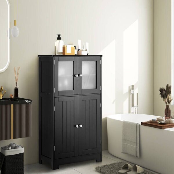 Costway Armadietto del bagno con ante di vetro e mensole regolabili, Organizer multiuso per corridoio salone bagno Nero
