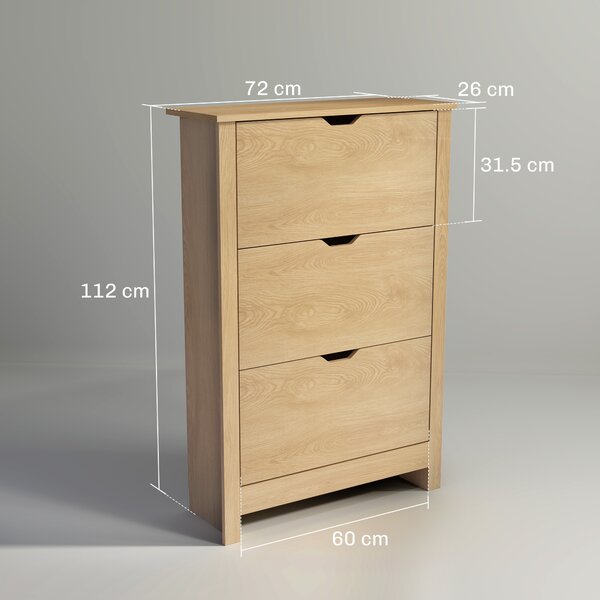 HOMCOM Scarpiera Slim per 18 Paia di Scarpe, 3 Cassetti con 2 Ripiani Regolabili e Rimovibili, 72x26x112 cm, Naturale | Aosom Italy