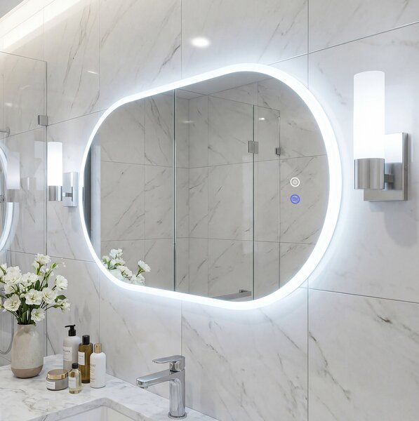 Costway Specchio illuminato parete bagno infrangibile temperatura colore dimmerabile 3 tonalità, Specchio anti-appannamento vetro temperato