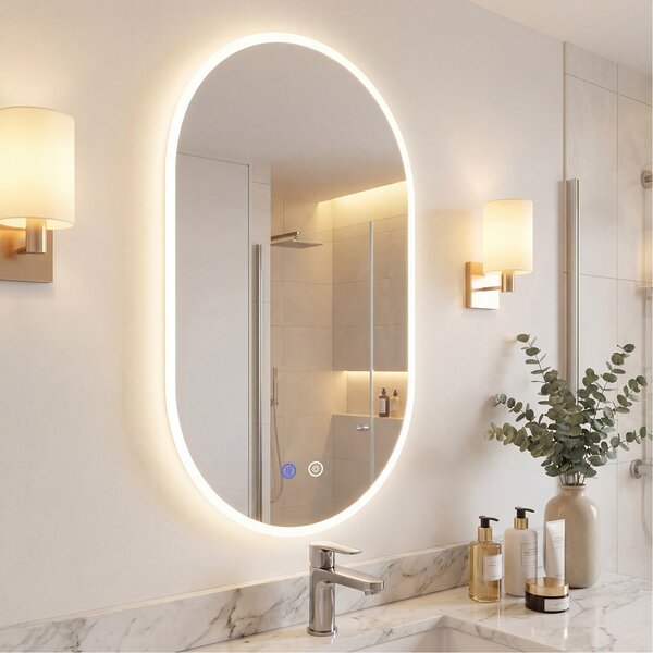 Costway Specchio illuminato parete bagno infrangibile temperatura colore dimmerabile 3 tonalità, Specchio anti-appannamento vetro temperato