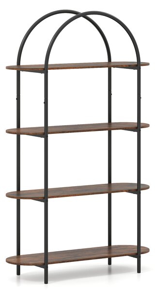 Costway Libreria forma arco 4 ripiani industriale aperta struttura metallica robusta, Organizzatore espositivo autoportante soggiorno ufficio camera letto