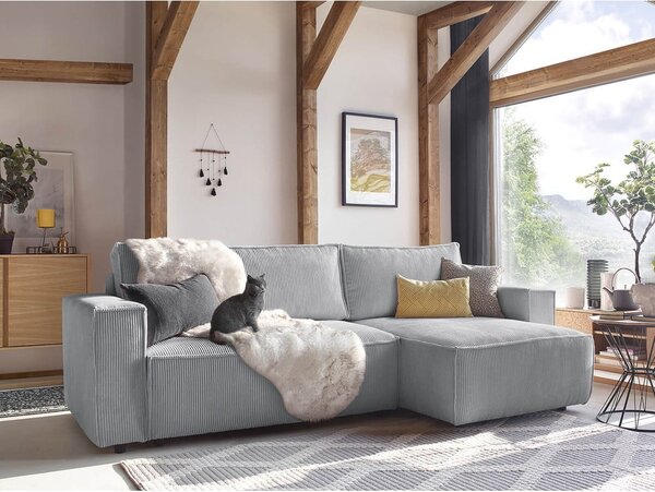 Divano letto a coste grigio chiaro ad angolo variabile Nihad - Bobochic Paris