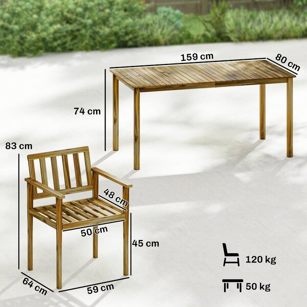 Outsunny Set da Pranzo da Giardino 5 Pezzi, Tavolo e Sedie per 4 Persone, Teak | Aosom Italy
