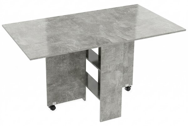 Tavolo da Pranzo Pieghevole 140x80x74 cm con Ripiani Ribalta e Ruote in Melamina Grigio Cemento