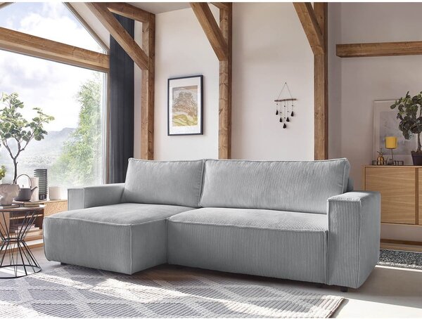 Divano letto a coste grigio chiaro ad angolo variabile Nihad - Bobochic Paris