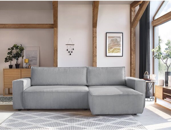 Divano letto a coste grigio chiaro ad angolo variabile Nihad - Bobochic Paris