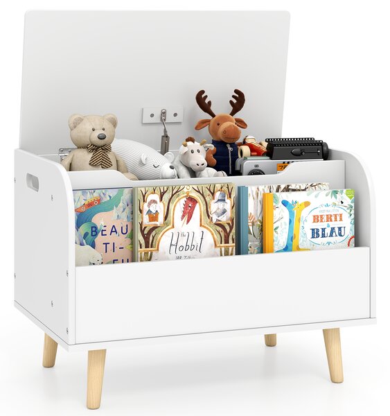 Costway Scatola giocattoli legno bambini libreria frontale 4 gambe legno massello coperchio ribaltabile, Cassapanca organizer sala giochi asilo Bianco