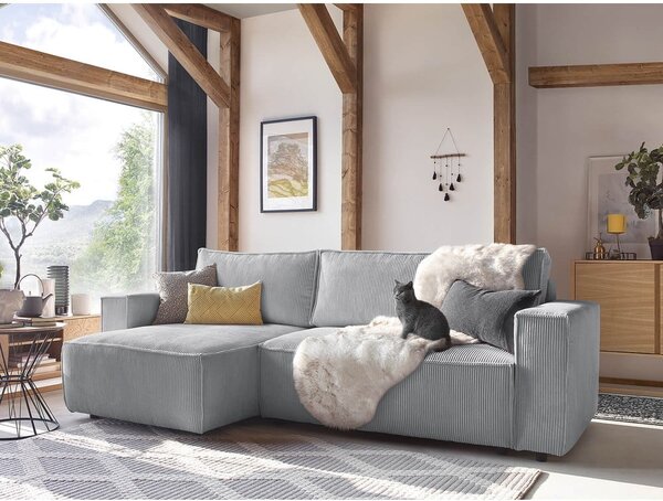 Divano letto a coste grigio chiaro ad angolo variabile Nihad - Bobochic Paris