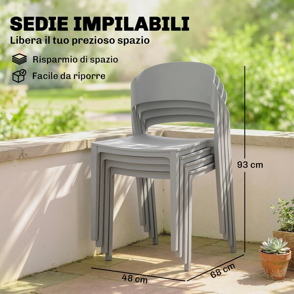 Outsunny Set 4 Sedie Giardino Outsunny, Impilabili, Struttura pp Adatte per Tutte le Stagioni | Aosom Italy