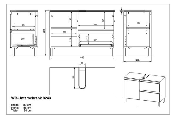 Mobile bianco sotto il lavabo 80x56 cm Salinas - Germania