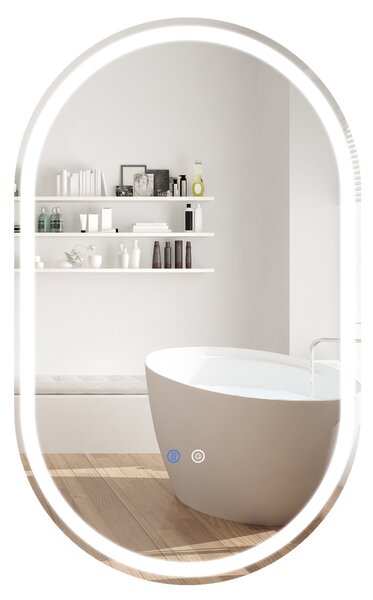 Costway Specchio illuminato bagno infrangibile temperatura colore regolabile 3 modalità, Specchio anti-appannamento vetro temperato 90 x 55 cm