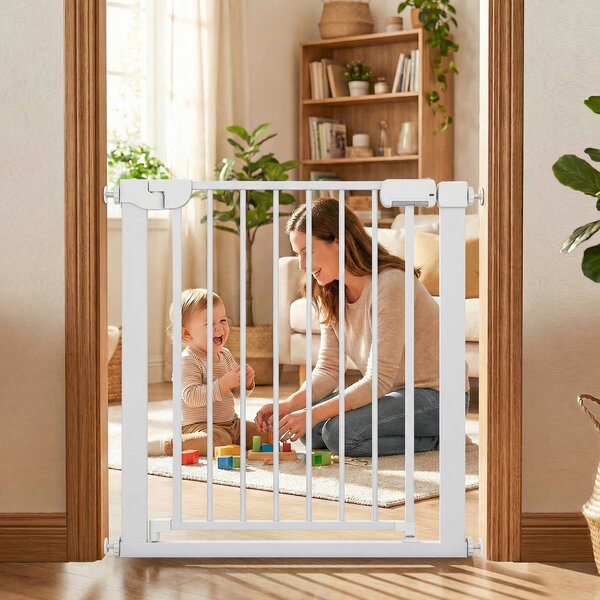 Costway Cancello sicurezza bambini per scale montaggio a pressione, Chiusura automatica funzionamento una mano senza forare Bianco