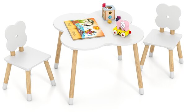 Costway Set tavolo bambini forma fiore tavolo gioco legno 2 sedie gambe pino solido, Tavolo multifunzionale 3+ anni arte studio