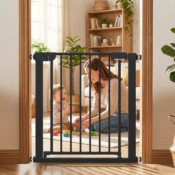 Costway Cancello sicurezza bambini per scale montaggio a pressione, Chiusura automatica funzionamento una mano senza forare Nero
