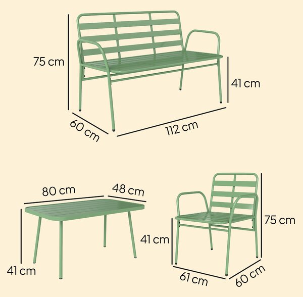 Outsunny Set Giardino 4 Pezzi, Divano Esterno Metallo con Doghe, Verde | Aosom Italy