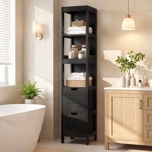 Costway Armadio alto stoccaggio in legno con struttura robusta, Armadietto scaffale multiuso 145x30x30cm Nero