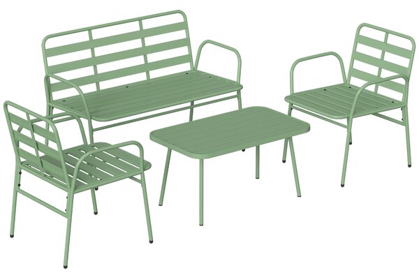 Outsunny Set Giardino 4 Pezzi, Divano Esterno Metallo con Doghe, Verde | Aosom Italy