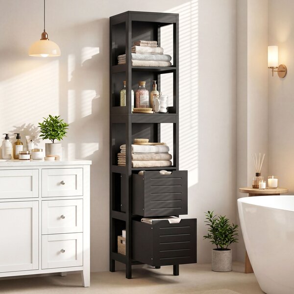 Costway Armadio alto stoccaggio in legno con struttura robusta, Armadietto scaffale multiuso 145x30x30cm Nero