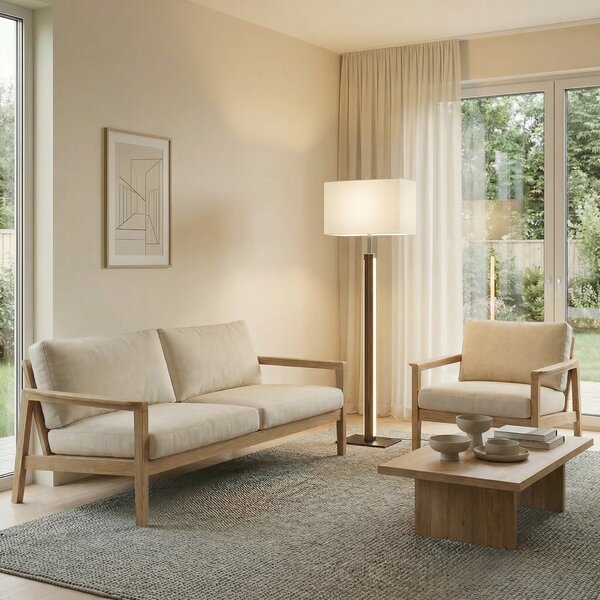Lampada da terra Quitani, Lisene, dimmerabile, Legno, Soggiorno, Tessuto / Tessile, Design