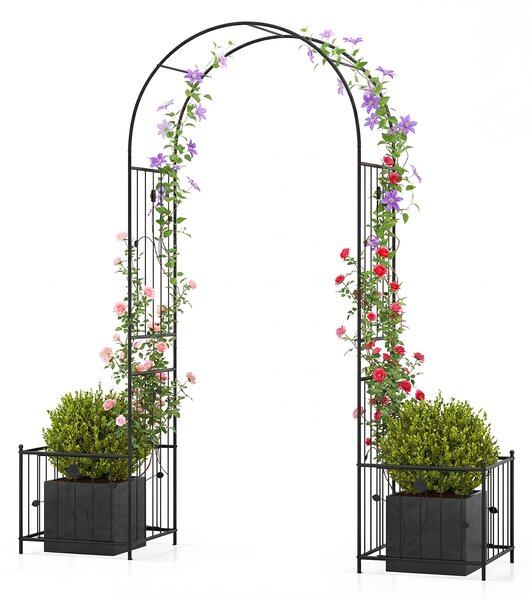 Costway Arco da giardino in metallo con vasi per piante rampicanti, Pergolato esterno robusto per matrimonio festa decorazione cerimonia