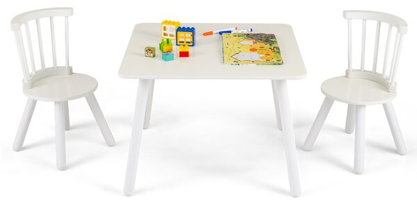 Costway Set tavolo e 2 sedie per bambini con gambe in legno massello, Tavolo attività per gioco arte lavori manuali Bianco