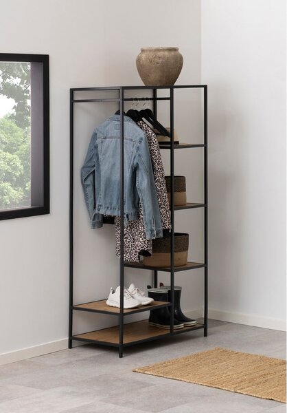 Armadio a vista nero-color legno naturale effetto rovere 77x165 cm Seaford - Actona