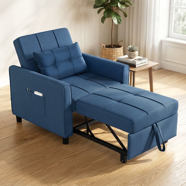 HOMCOM Poltrona Letto Pieghevole con Schienale Regolabile e Cuscino, Blu | Aosom Italy