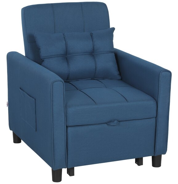 HOMCOM Poltrona Letto Pieghevole con Schienale Regolabile e Cuscino, Blu | Aosom Italy