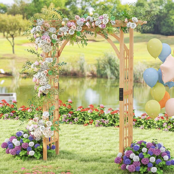 Costway Arco di legno massiccio per piante rampicanti, Pergola elegante per la decorazione del giardino per matrimoni Naturale