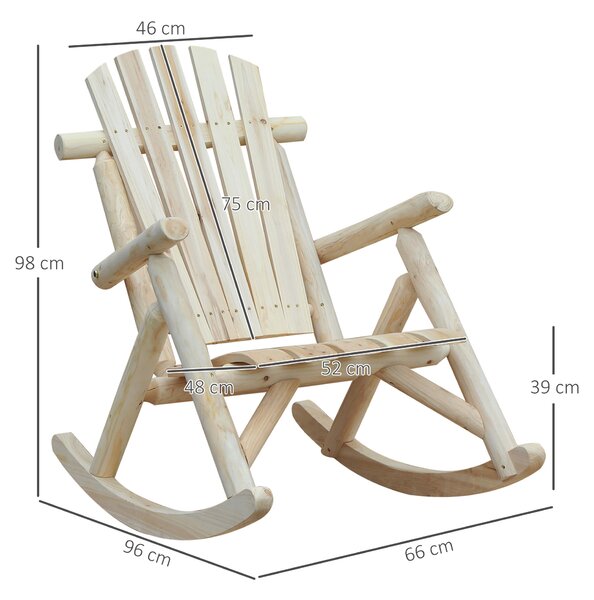 Outsunny Sedia a Dondolo da Giardino, Stile Adirondack in Legno di Cedro, Design Ergonomico, Color Legno 66x96x98cm|Aosom