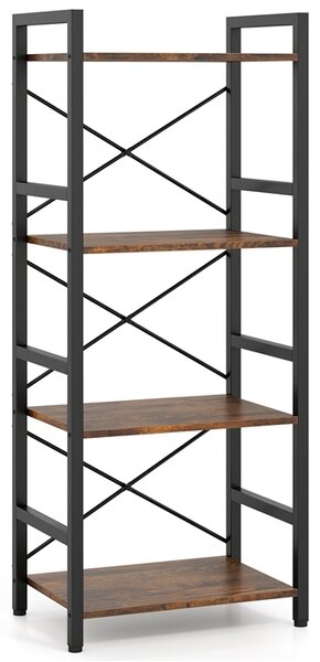 Costway Libreria stretta a 4 ripiani autoportante struttura metallo resistente, Scaffale industriale ripiani aperti design anti-caduta soggiorno ufficio casa Nero