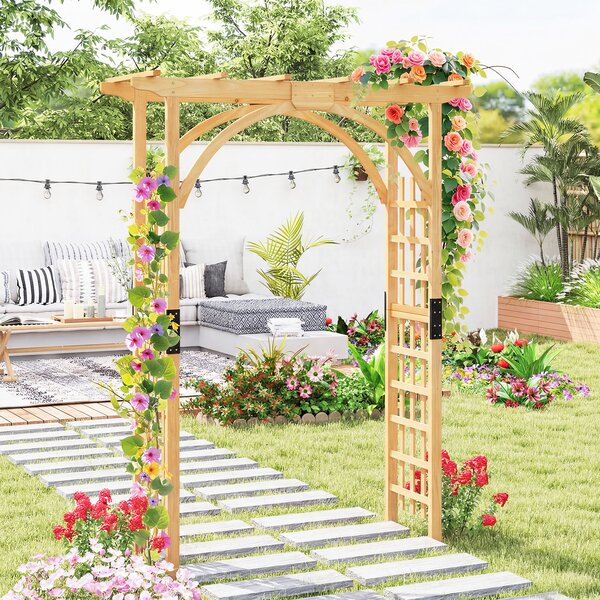 Costway Arco di legno massiccio per piante rampicanti, Pergola elegante per la decorazione del giardino per matrimoni Naturale