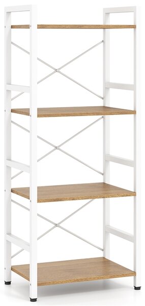 Costway Libreria stretta a 4 ripiani autoportante struttura metallo resistente, Scaffale industriale ripiani aperti design anti-caduta soggiorno ufficio casa Bianco