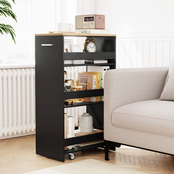Costway Carrello portaoggetti da cucina con maniglia ruote, Scaffale mobile salvaspazio con scaffali stretti 47,5 x 30 x 80,5 cm Nero