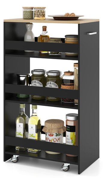 Costway Carrello portaoggetti da cucina con maniglia ruote, Scaffale mobile salvaspazio con scaffali stretti 47,5 x 30 x 80,5 cm Nero