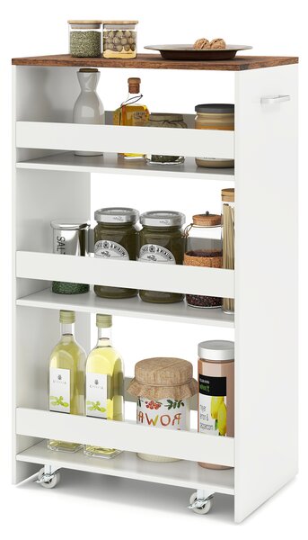 Costway Carrello portaoggetti da cucina con maniglia ruote, Scaffale mobile salvaspazio con scaffali stretti 47,5 x 30 x 80,5 cm Bianco